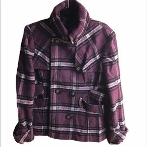 Green with Envy purple plaid pea coat